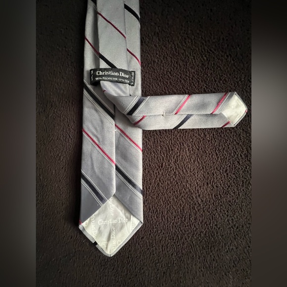 Christian Dior Vintage Striped Necktie Tie Classic Logo Front and Back Lining - Picture 8 of 12